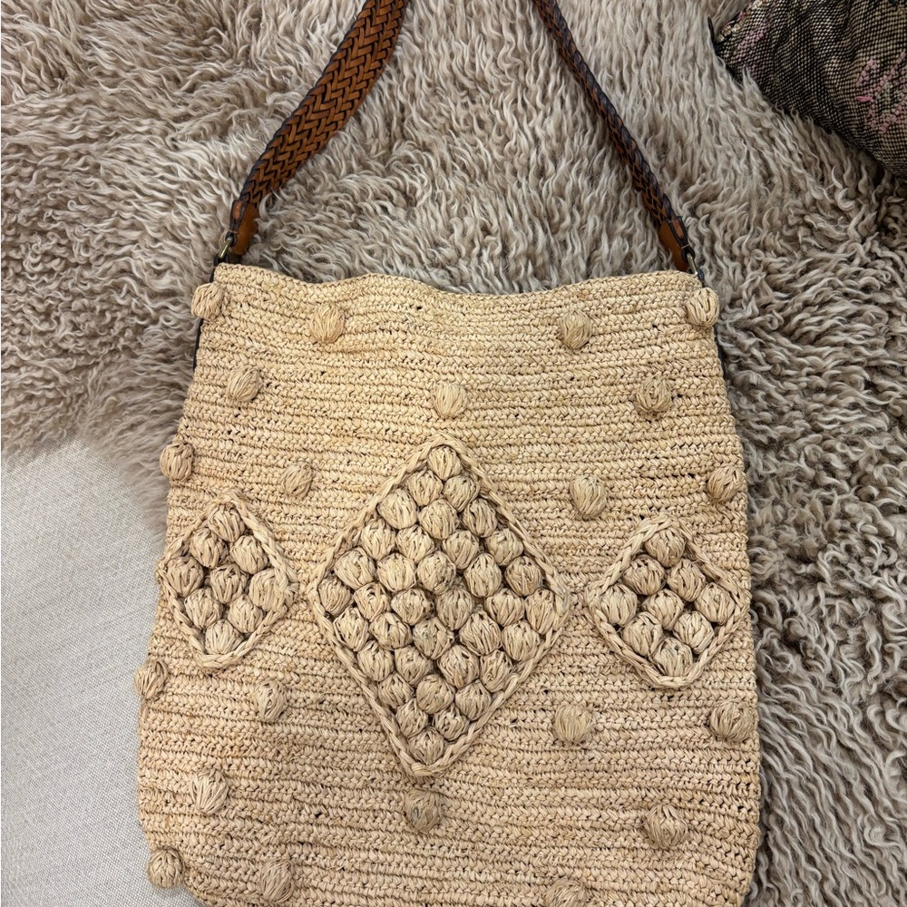 Gerard Darel Cream Woven Hobo Bag